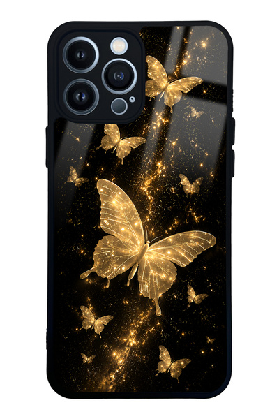 Spoyi iPhone 13 Pro Max Yellow Galaxy Butterfly Design Glossy Phone Case