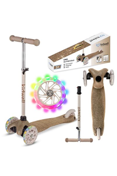Kidwell Trotinetă copii cu 3 roți, Uno Glitter gold LED