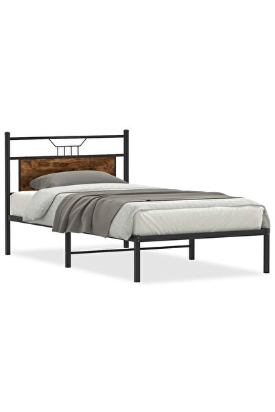 vidaxl Cadru pat fără saltea, stejar fumuriu 100x190 cm lemn prelucrat