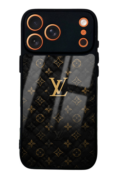 Spoyi iPhone 17 Pro Black Gold LV Tasarımlı Glossy Telefon Kılıfı