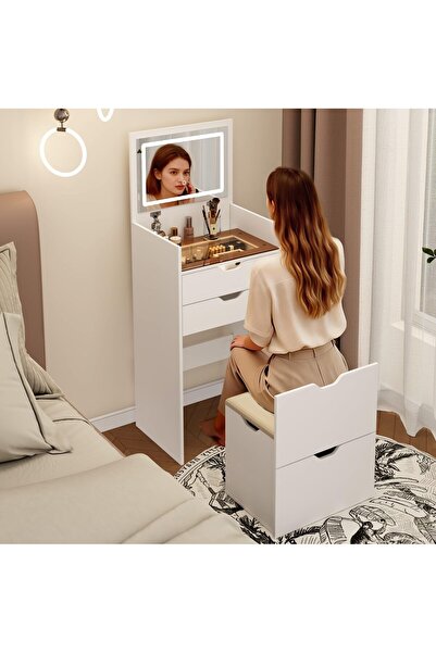 Chuma 3-in-1 Vanity with Mirror and Lights, Modern Compact Vanity Table with ...