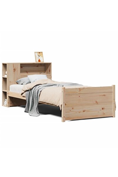 vidaxl Pat cu bibliotecă fără saltea, 75x190 cm, lemn masiv de pin