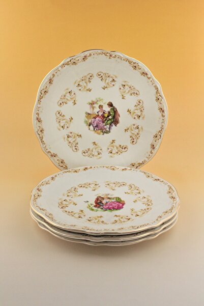Bursa Porselen Dekor Markis Gold Gilded 4 Piece Porcelain Serving Plate