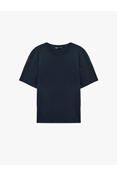 Koton Βαμβακερό T-shirt με κοντό μανίκι και λαιμόκοψη ποδηλάτου, βασικό oversize