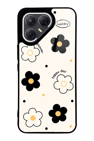 Spoyi Tecno Pova 7 Pro White Glossy Phone Case with Lucky Happy Day Design