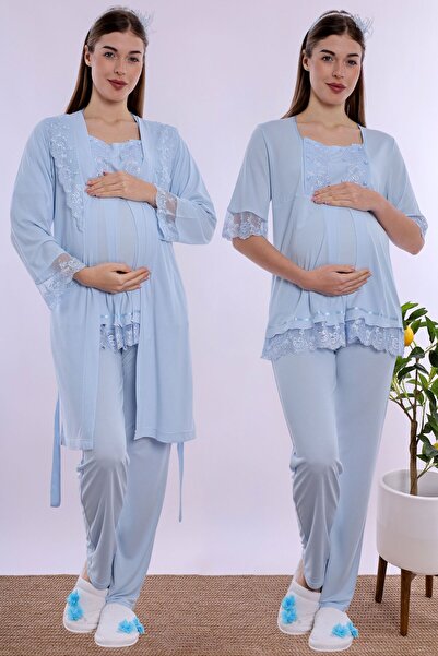 ByLohusa Adjustable Waist Elasticated Maternity Pajama Set with Dressing Gown...