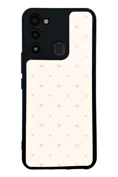 Spoyi Tecno Spark 8C Cream Pink Coquette Pattern Tasarımlı Glossy Telefon Kılıfı