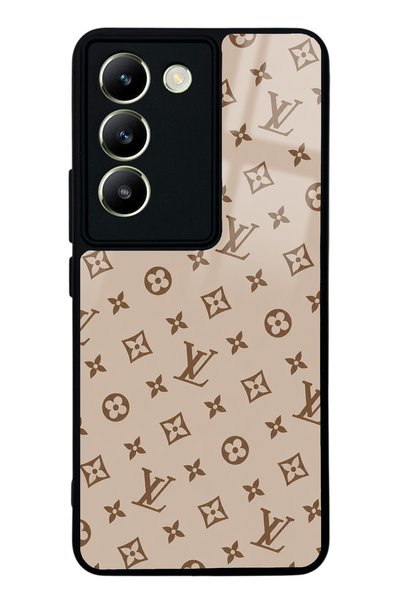 Spoyi حافظة هاتف لامعة بتصميم LV بلون كريمي داكن لهاتف Vivo V30 Lite