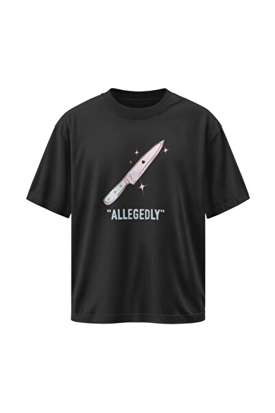 buzagi tasarım ürünleri Allegedly Unisex Oversize Black T-Shirt