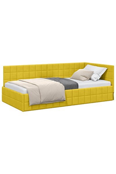 vidaxl Cadru de pat colțar cu headboard Galben 90 cm x 190 cm Catifea