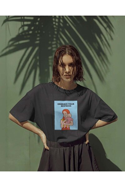 buzagi tasarım ürünleri Mistakes Unisex Oversize Black T-Shirt