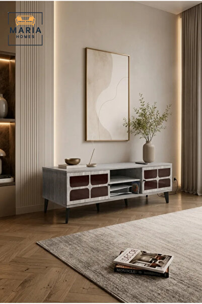 MARIA HOMES Modern Grey TV Unit 160 × 40 × 45 cm – Entertainment Center with ...