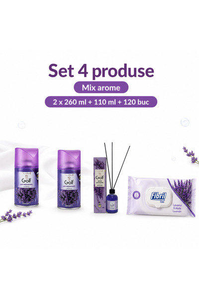 Golf Set 4 Produse pentru Camera, 2x Spray Lavender 260 ml, Reed Lavender 110...
