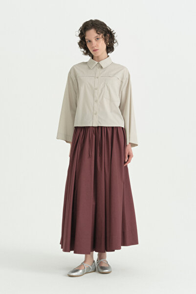 Nihan Aller Detailed Crop Cotton Shirt - Stone