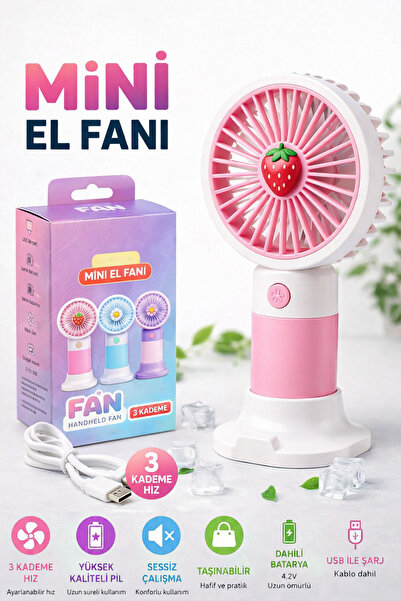 TECHNOMEN Mini El Fanı Şarjlı Vantilatör USB Şarjlı Taşınabilir Fan 3 Kademel...