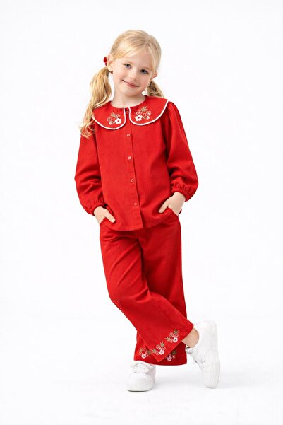 aykidsclup Girl's Embroidery Detailed Shirt Collar Double Set Long Sleeve 2940-