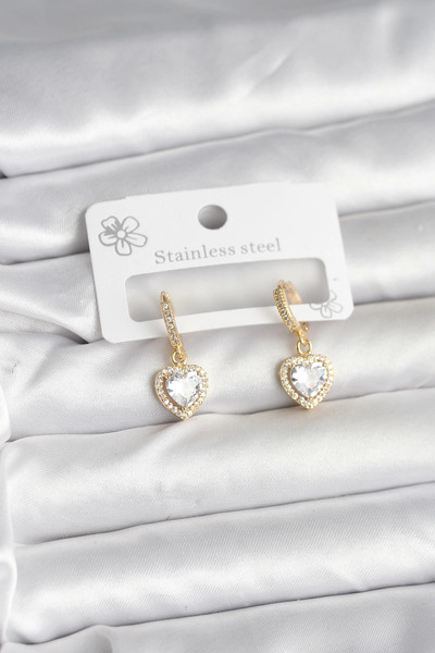 Generic Brand Brass Gold Color Zircon Stone Heart Model Women's Earrings