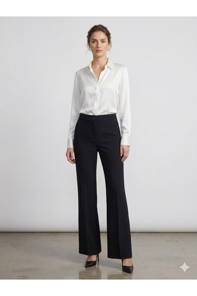 Moda İlgi Modai̇lgi̇ High Waist Spanish Flare Black Crepe Fabric Trousers 4816