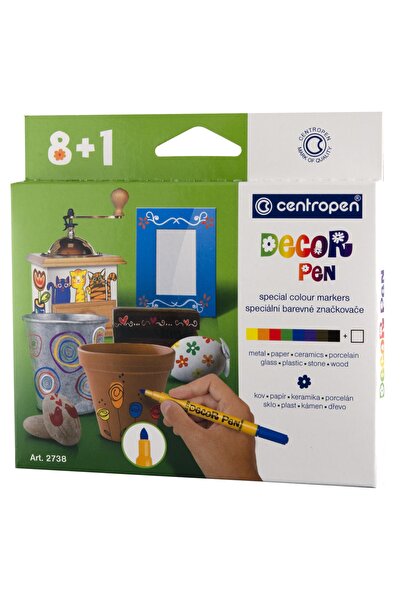CENTROPEN Markere permanente pentru decorare. Slim 8+1 Culori 2738