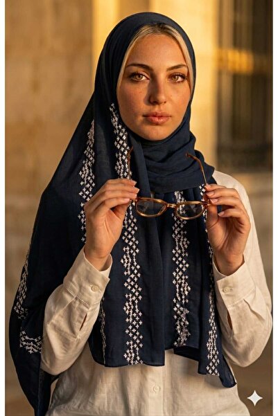 Veil Designer طرحة بوال بقماش ياباني تطريز ابيض و رمادي المقاس : 60 * 190