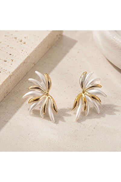 So Much Accesories Gold Detailed Flower Shaped Women's Earrings |   Half Moon...