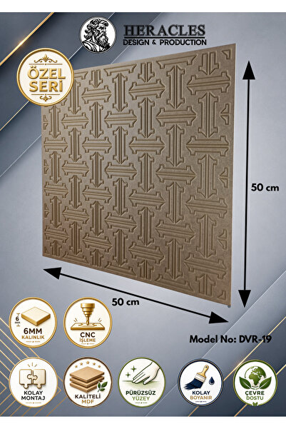 HRC Dizayn (DVR-19) 3D Görünümlü MDF Dekoratif Duvar Paneli 50x50 cm 6 mm CNC...