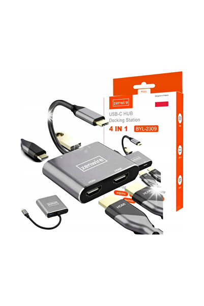 zenwire ADAPTOR HUB USB-C 4-în-1 cu 2x HDMI 4K și USB 3.0 BYL-2309