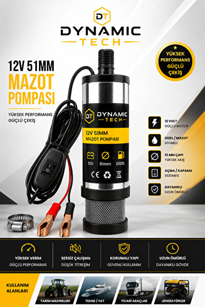 DynamicTech 12 Volt Mazot Ve Su Zeytin Yağı Vs Sıvı Aktarma Pompası Dalgıç Po...