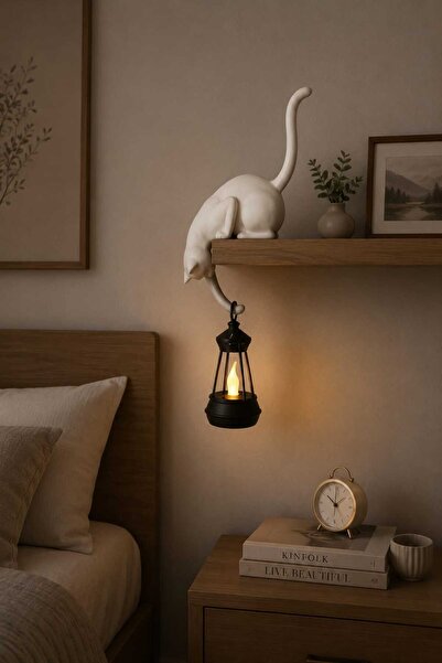 çolak3d Dekoratif Kedi Lambası – LED Fenerli Raf Süsü | Modern Ev ve Ofis Dek...