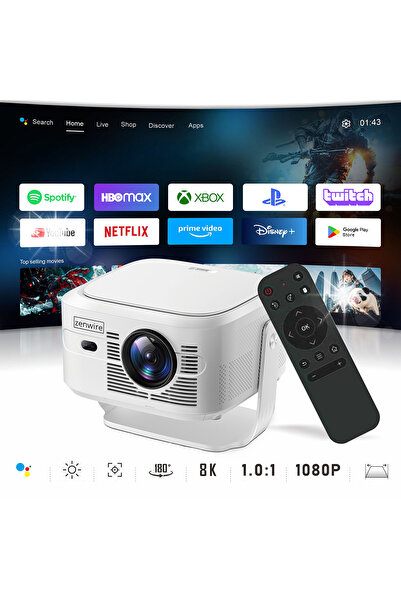 zenwire Proiector Full HD 4K 8K Android 14 Wi-Fi 6
