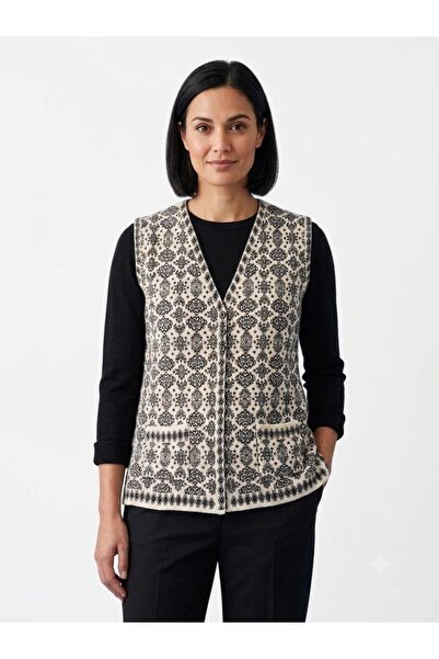 kahve lekesi Women's Authentic Patterned Buttoned Knitwear Vest with Pockets ...