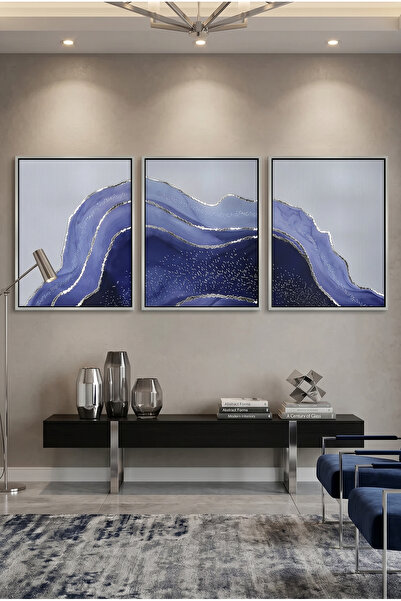 Jasmine Art Sapphire Coast Set of 3 Abstract Wall Art | Framed Canvas Print w...