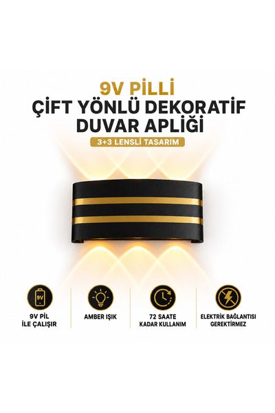 VOLTERRA 9V PİLLİ ÇİFT YÖNLÜ DEKORATİF LED APLİK AMBER