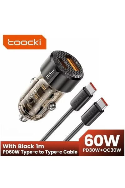 Toocki 60W Car Charger 30W Quick Charge Transparent Case PD 30W for Fast Char...