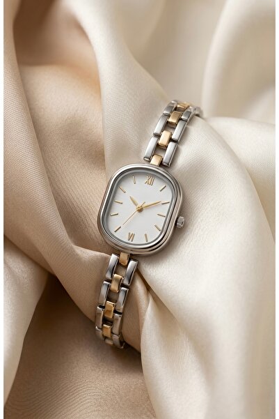 KLISHE Butik Women's Steel Watch Silver & Gold Color Oval Square Case Vintage...