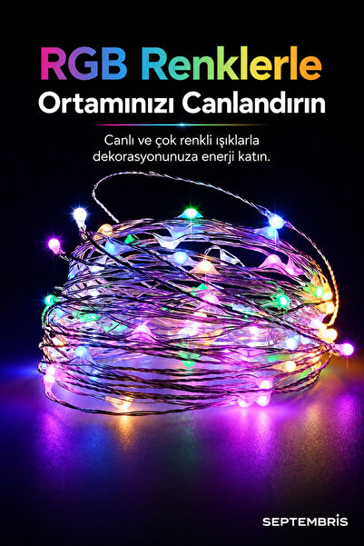 septembris ColorNest RGB Pilli Peri Led Işık 3 Metre Dekoratif Bakır Tel Oda ...