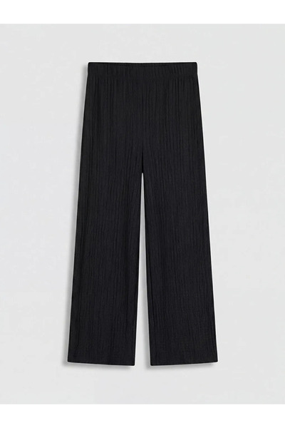 LC Waikiki Black Textured Women's Trousers with Elastic Waist