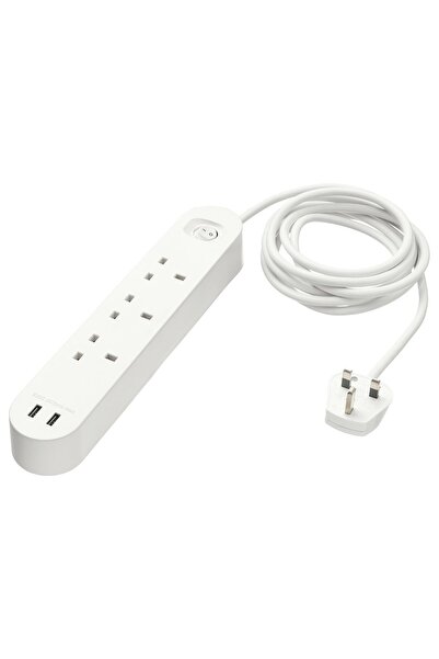 IKEA KOPPLA 3-way socket with 2 USB ports, white, 3.0 m
