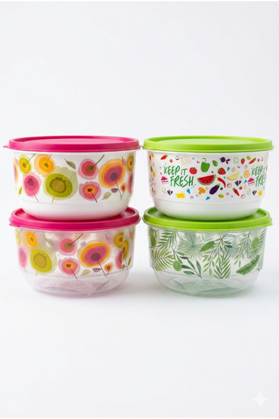 Mira Home Set de 4 recipiente rotunde din plastic pentru depozitarea alimente...