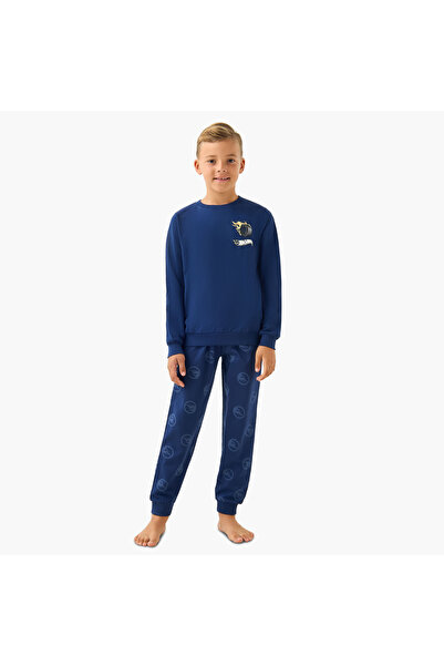 mattel Cotton Crew Neck Long Sleeves Pyjama Set with Hot Wheels Print