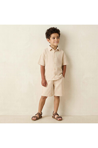 ELIGO Collared Neck Short Sleeve Shirt and Shorts Set with Pockets