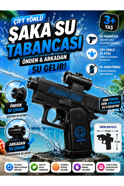 hak-iş oyuncak Siyah Çift Yönlü Şaka Su Tabancası 13x11 cm – 3+ Yaş