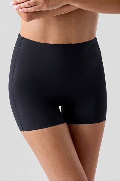 OBJE Women's Black Color High Waist Seamless Gathering Corset Shorts