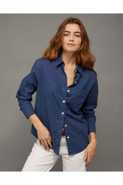 AMERICAN EAGLE AE Oversized Linen-Blend Button-Up Shirt