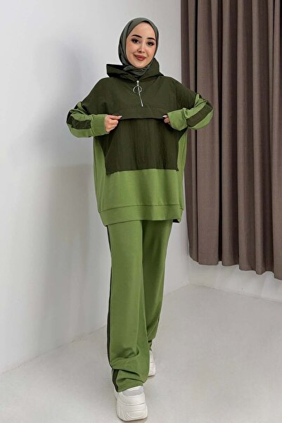 Raneel Kazançlı Alışveriş Kadın Beli Lastikli Yarım Fermuarlı Oversize Kpüşon...
