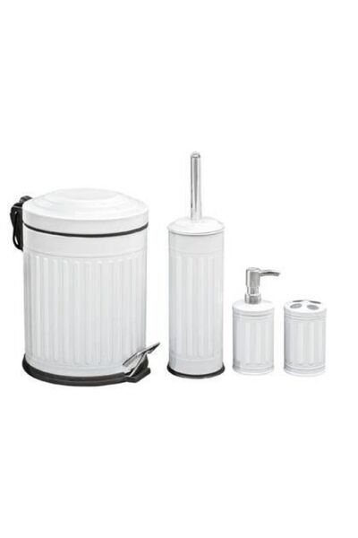 Miko Home & Garden Vintage 4 Parça Banyo Seti Beyaz, 5 Lt Çöp Kovası, Tuvalet...