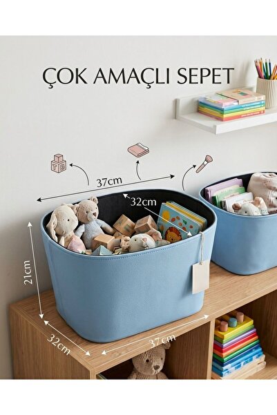 Adalinhome Premium Suni Deri Çok Amaçlı Organizer Saklama Sepeti | Oyuncak, K...