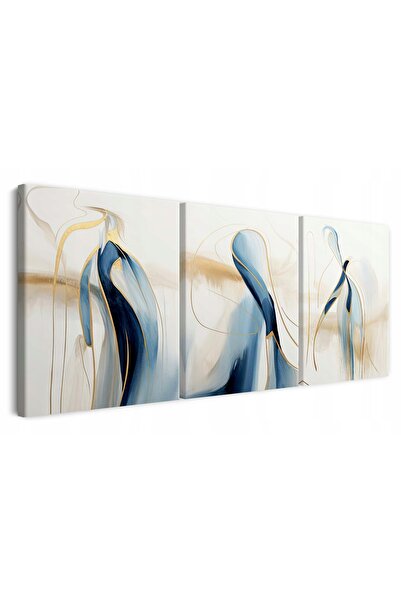 Naklejkomania Tablou pe panza triptic pentru perete in living, abstractie alb...