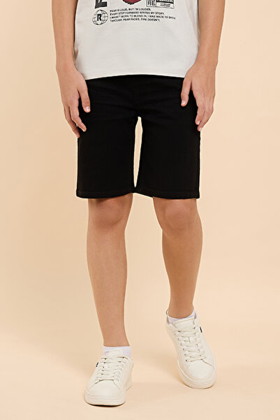 R&B Solid Denim Shorts with Drawstring Waist