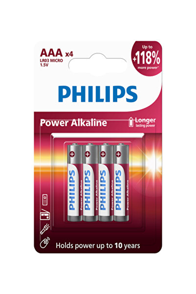 Philips Power Alkaline Aaa İnce Kalem Pil 1.5V - LR03P4B/10 - 4'lü Paket